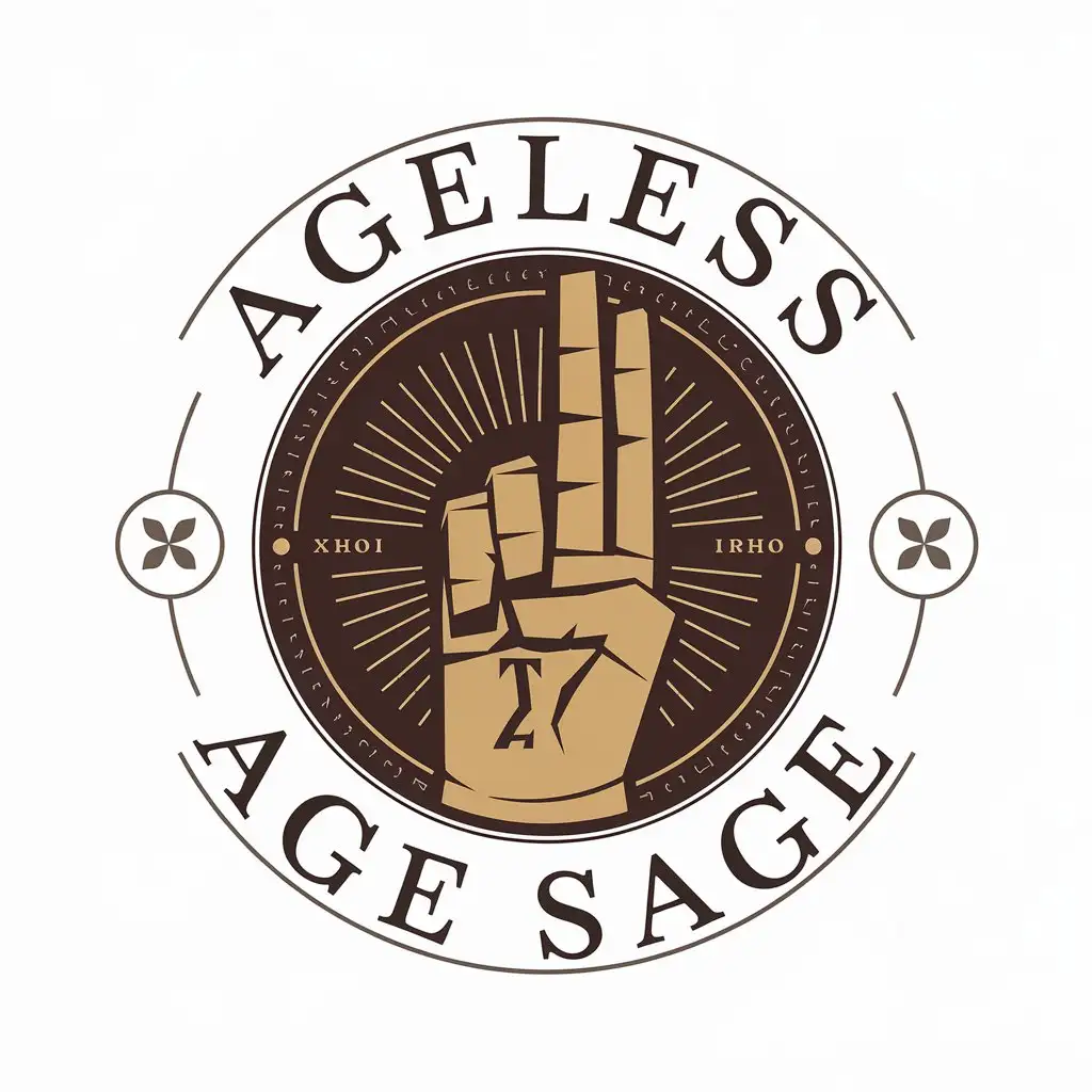 LOGO Design for Ageless Age Sage Ancient Xi Rho Hand Symbol with Techinspired Font