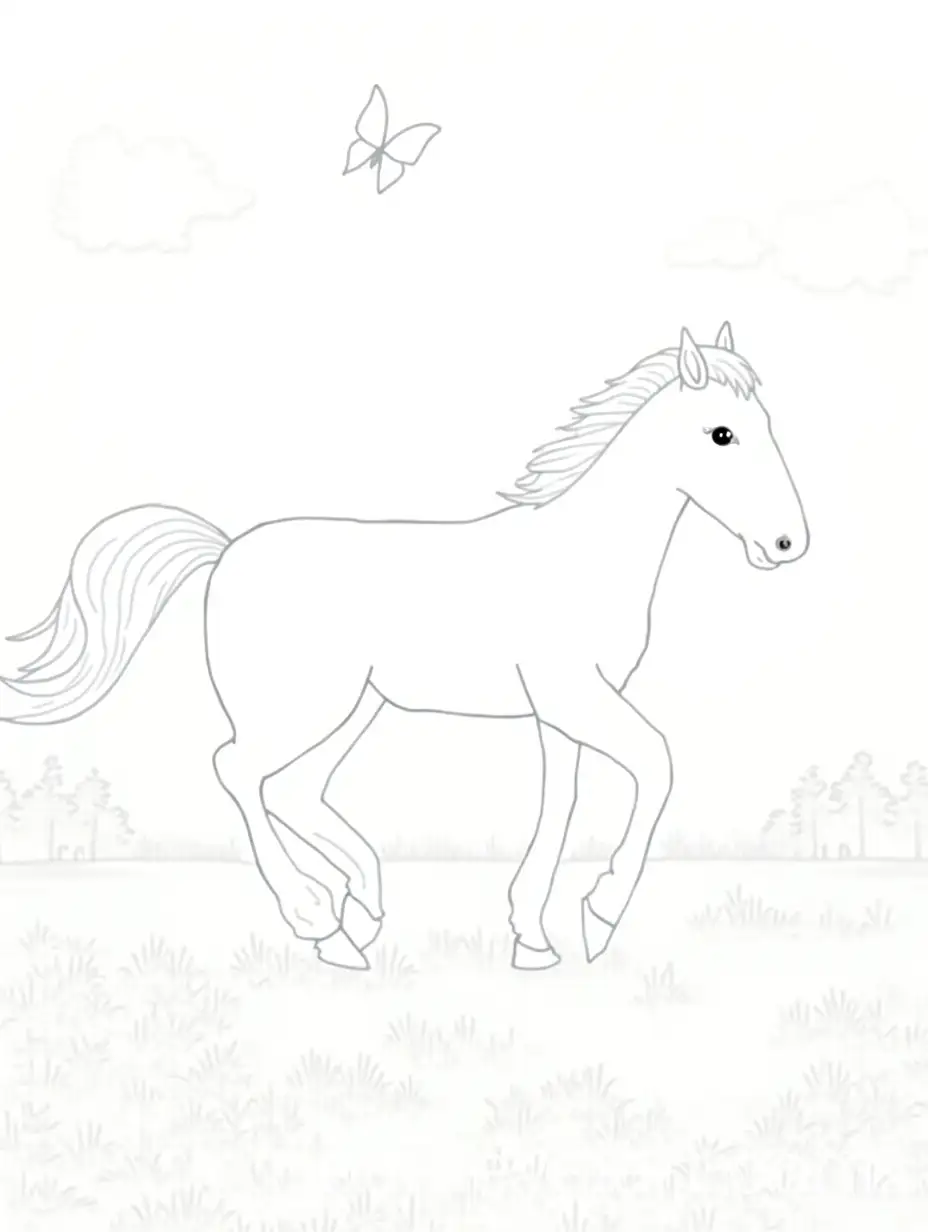 Baby-Horse-Running-Through-a-Flower-Field-with-Butterflies-and-Trees