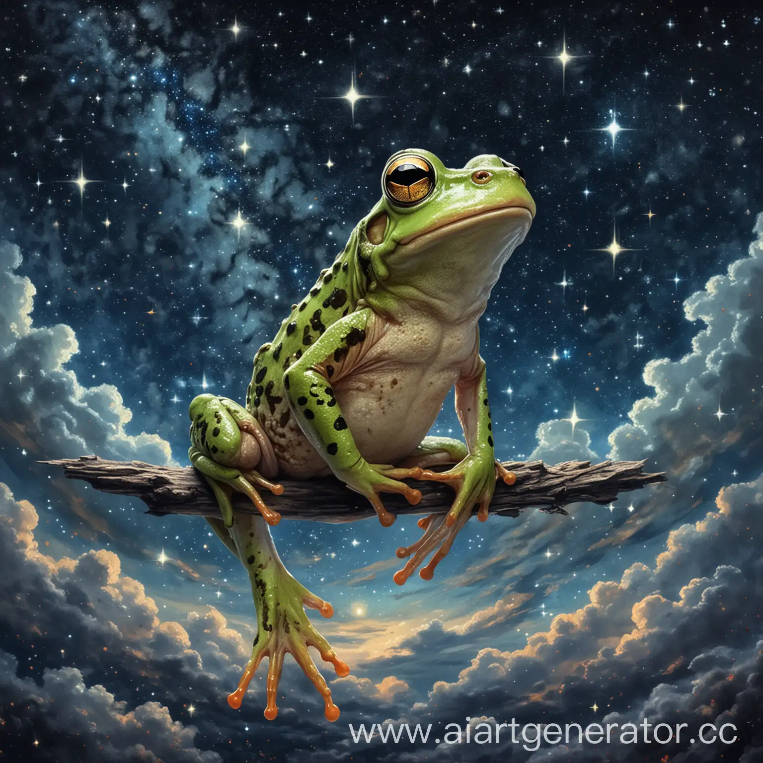 Whimsical-Frog-Sitting-Under-a-Starry-Night-Sky