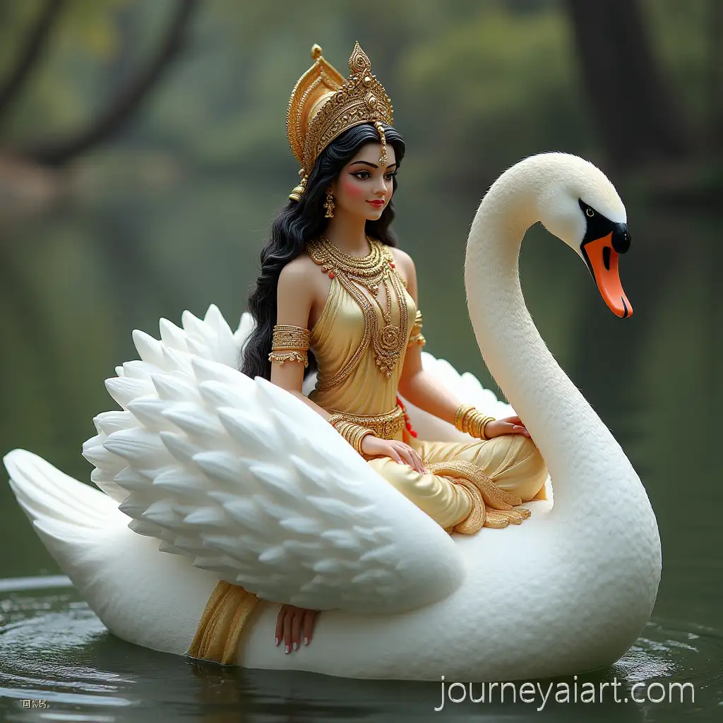 Goddess-GayatriGoddess-Gayatri-on-Swan-with-One-Head-and-Two-Hands-Riding-a-Majestic-Swan