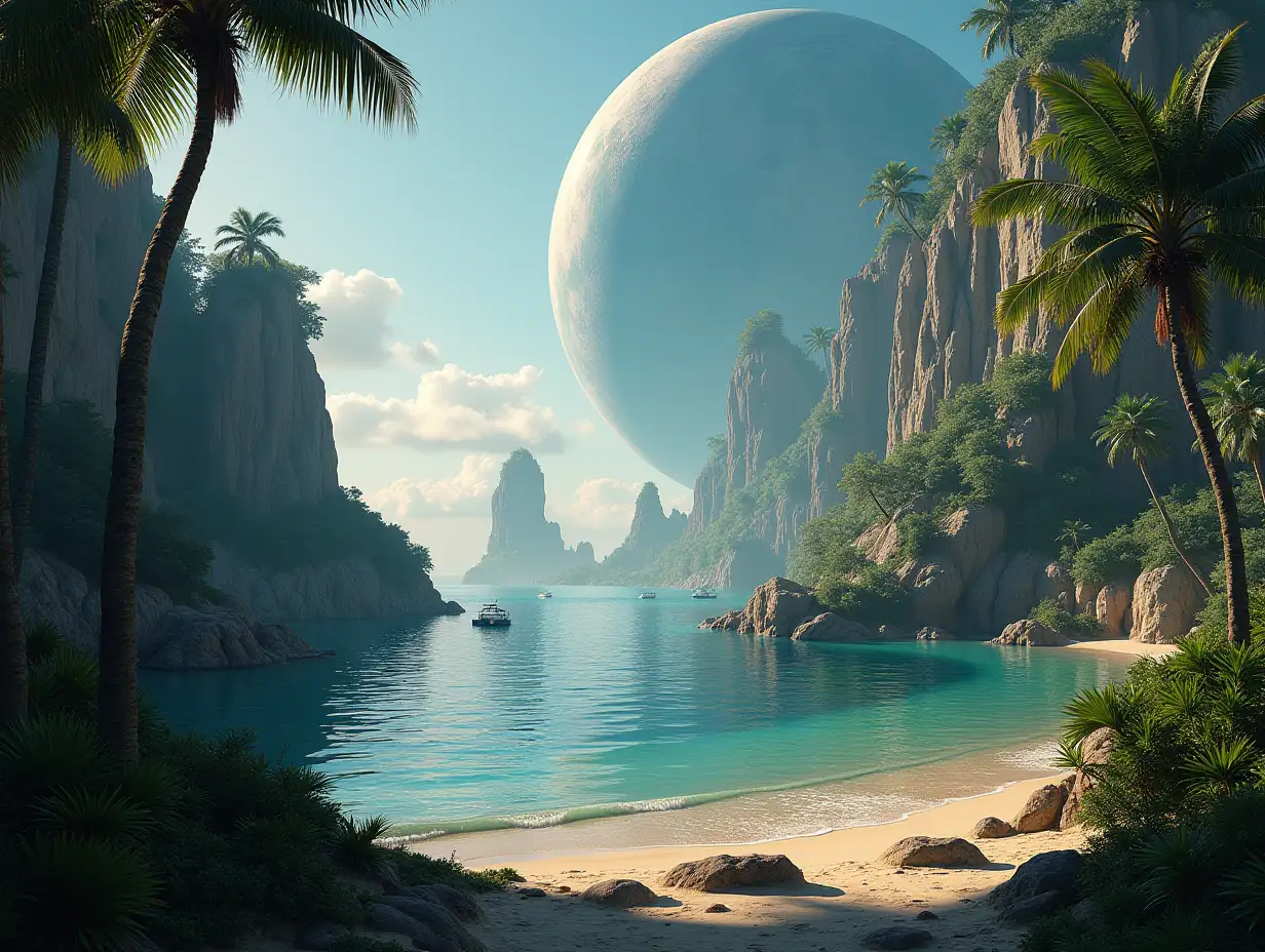 Create for me a photorealistic image of Paradise on another planet