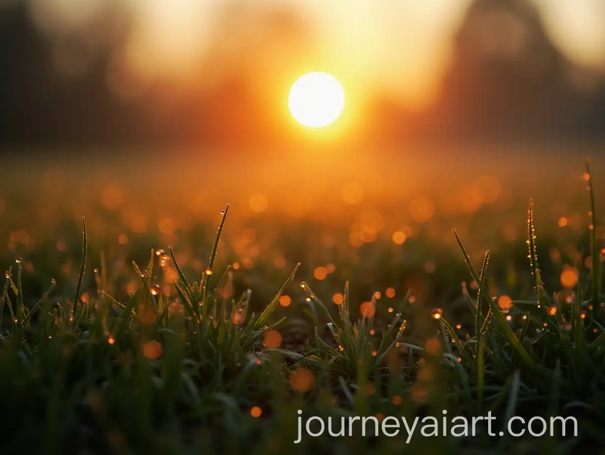 Dew-Drops-on-Grass-with-Winter-Sunrise-Background