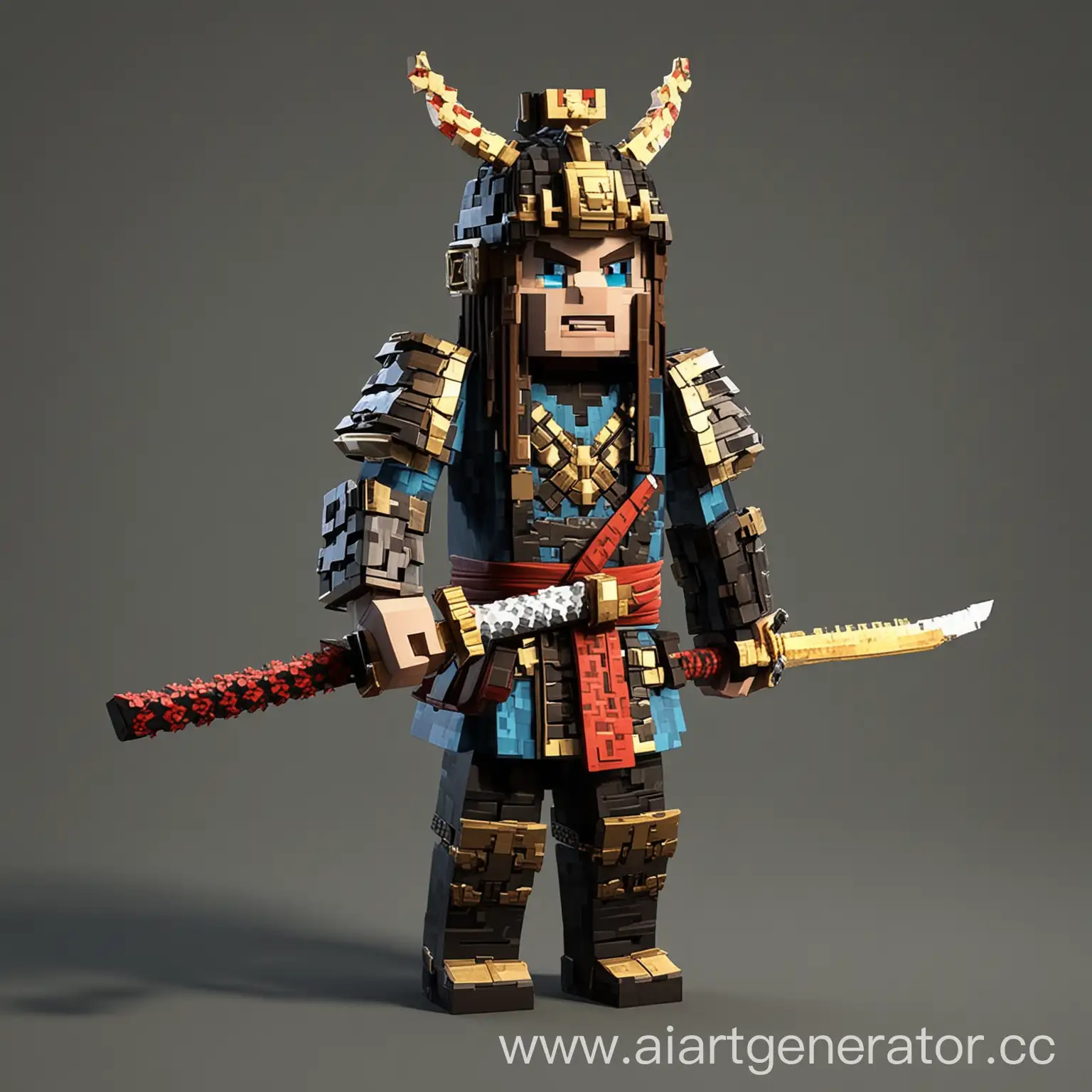 Minecraft-Samurai-Warrior-in-Pixel-Art-Style