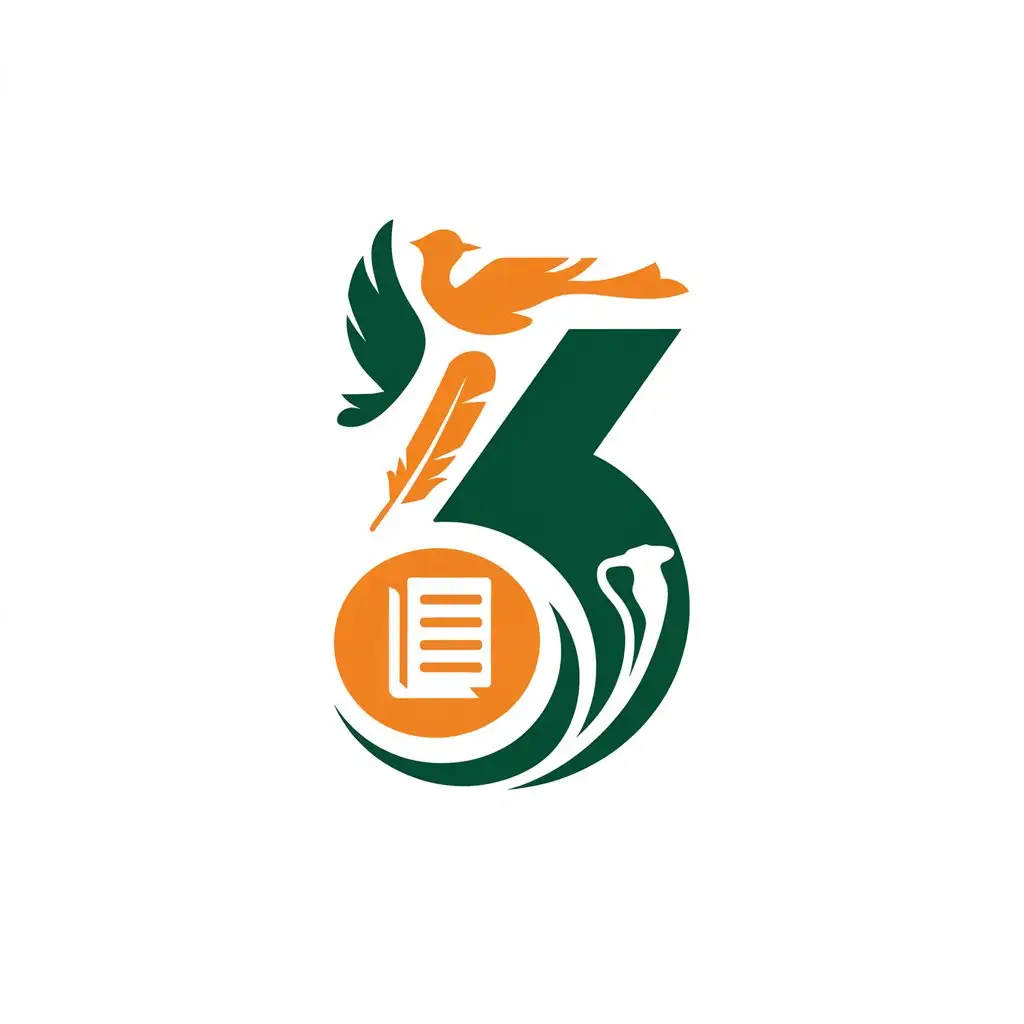 a vector logo design,with the text "vector design logo, with text '3', main symbol: school, bird feather, paper, writer Pushkin, moderate, can be used in the education industry, transparent background", main symbol:3,Moderate,be used in Education industry,clear background