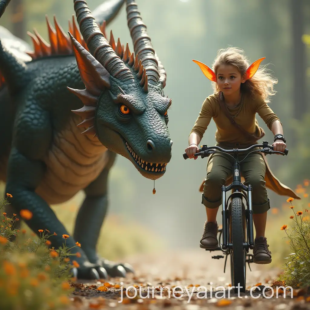Dragon-Observing-Female-Elf-Riding-a-Bicycle-in-a-Fantasy-Landscape