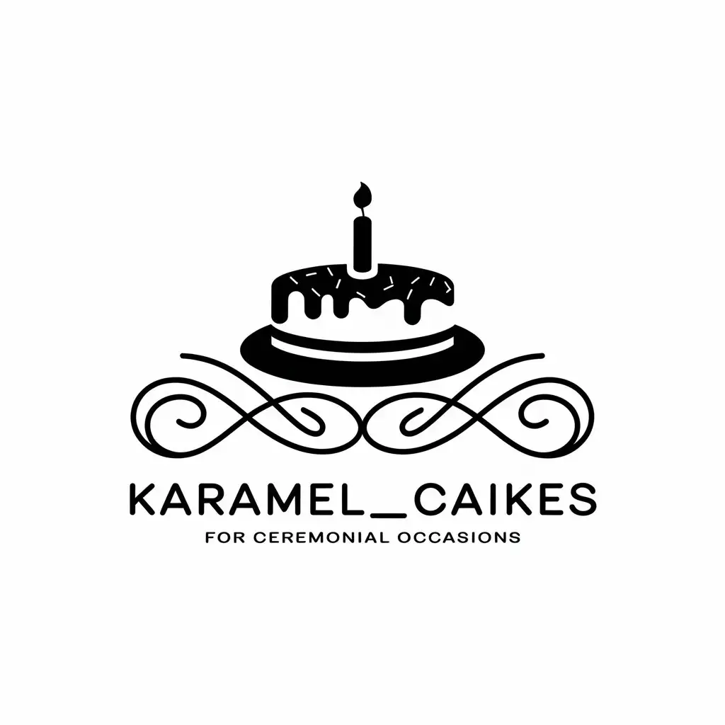 a vector logo design,with the text "Karameel_cakenCakes for ceremonial occasions", main symbol:Cake,complex,be used in Restaurant industry,clear background