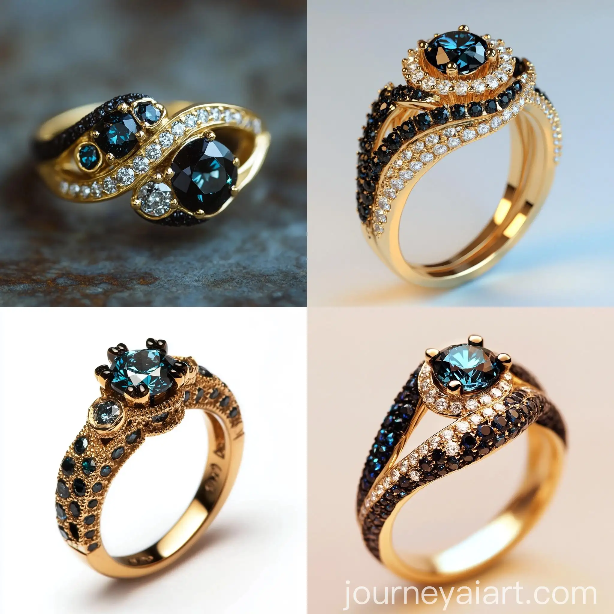 Elegant-Yellow-Gold-Engagement-Ring-with-Black-and-Blue-Diamonds