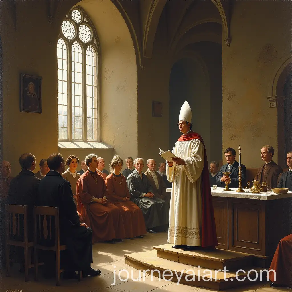 Curate-Leading-Religious-Service-in-1800s-Nave-with-Parishioners-Seated