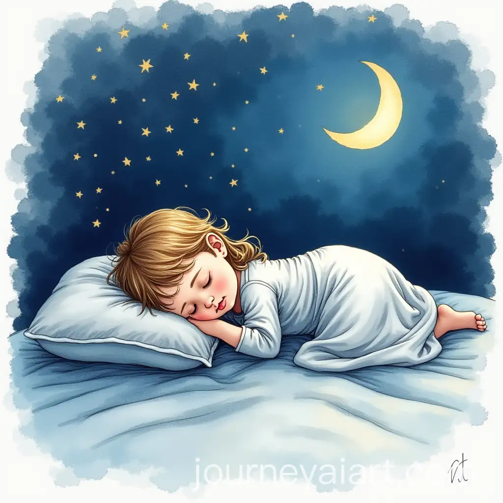 Child-Sleeping-Under-a-Lullaby-Sky-at-Night-with-Watercolor-Details