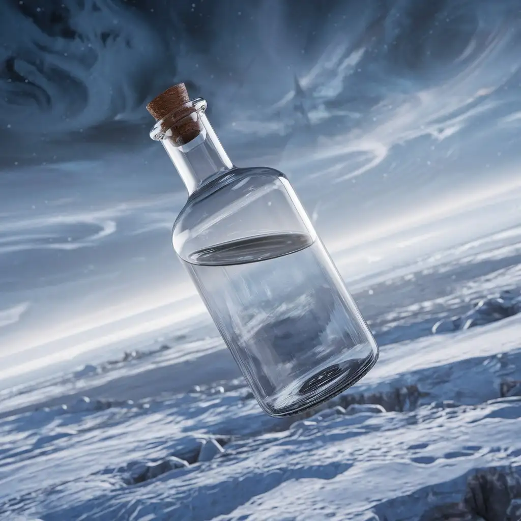 Floating-Bottle-in-Winter-Space-with-3D-Special-Effects