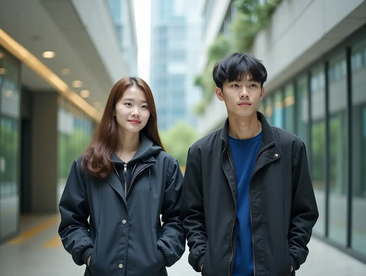 Two Hong Kong university students are standing and watching front. One student is female and one student is male.