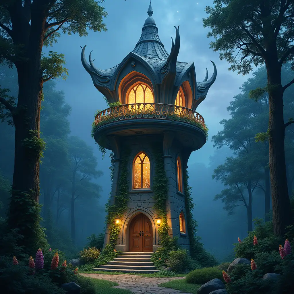 Elven-Observatory-Tower-in-a-Tranquil-Forest-at-Night
