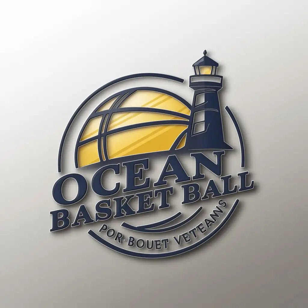 LOGO Design For Ocean Basket Ball Yellow Basketball and Blue Lighthouse Theme