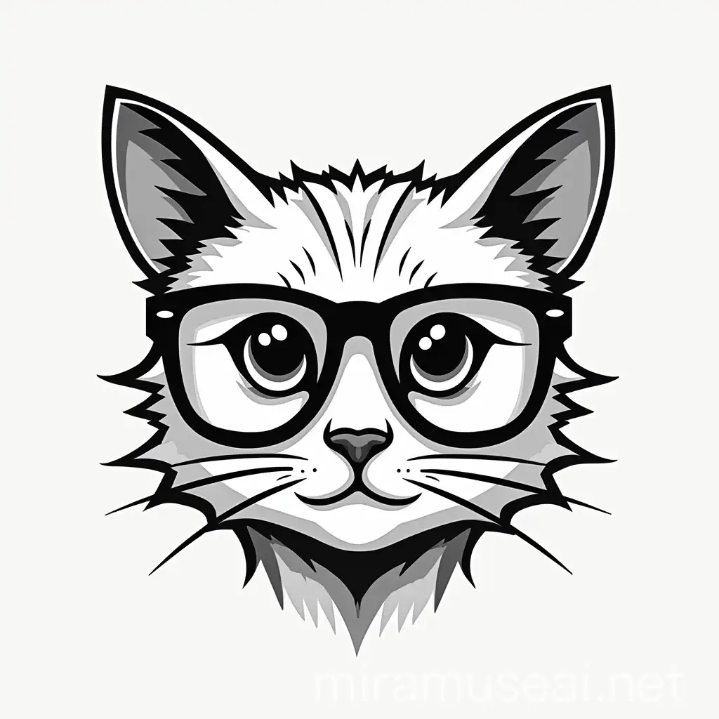 Stylized Cat with Glasses in Minimalist Vector Art