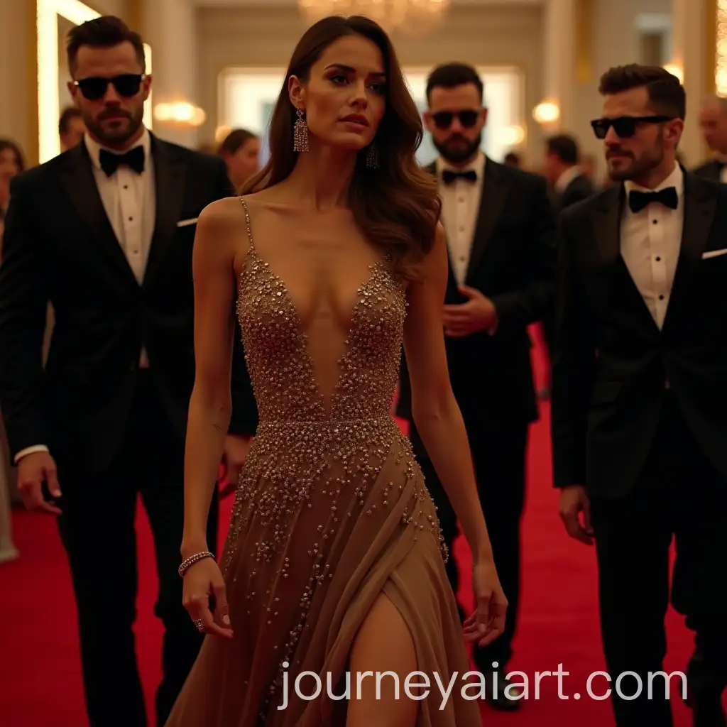 Glamorous-Woman-in-Evening-Gown-with-Bodyguards-at-Exclusive-Award-Function