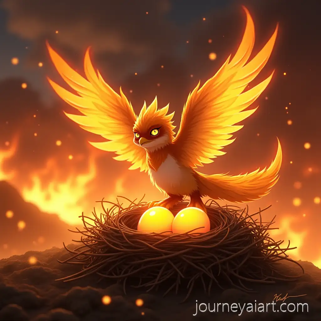 Phoenix-protecting-glowing-eggsPhoenixlike-Creature-Protecting-Nest-in-Raging-Firestorm