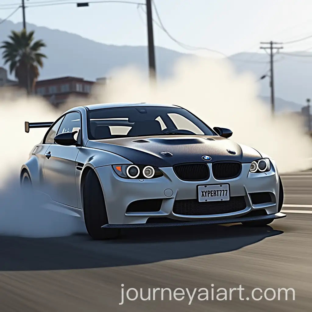White-BMW-E92-M3-Carbon-Fiber-Hood-Drifting-in-GTA-5