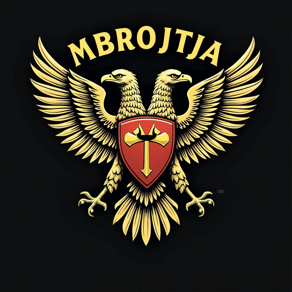 military logo with double head eagle with writen  MBROJTJA-25 dhe Kolegji i Sigurise dhe Mbrotjes