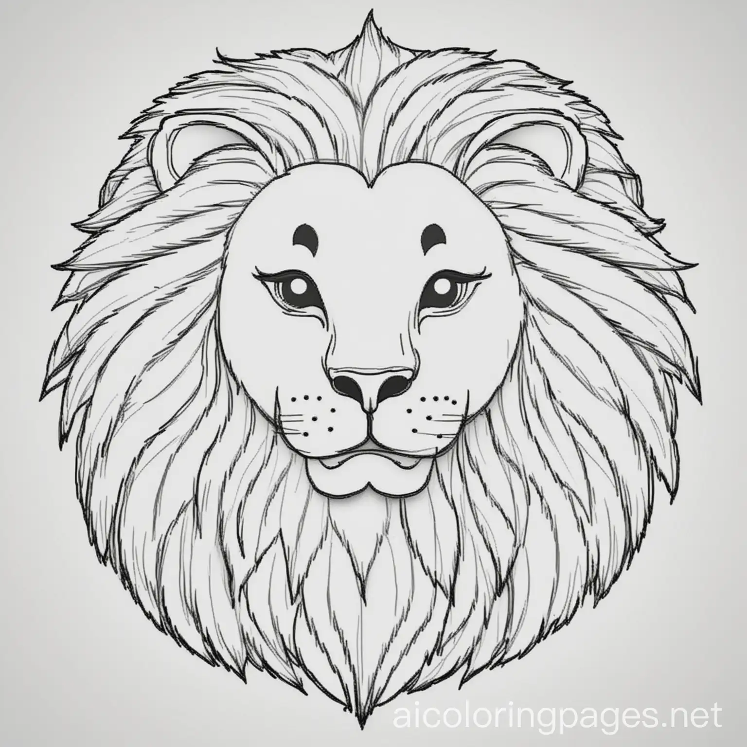 lion , Coloring Page, black and white, line art, white background, Simplicity, Ample White Space. The background of the coloring page is plain white to make it easy for young children to color within the lines. The outlines of all the subjects are easy to distinguish, making it simple for kids to color without too much difficulty