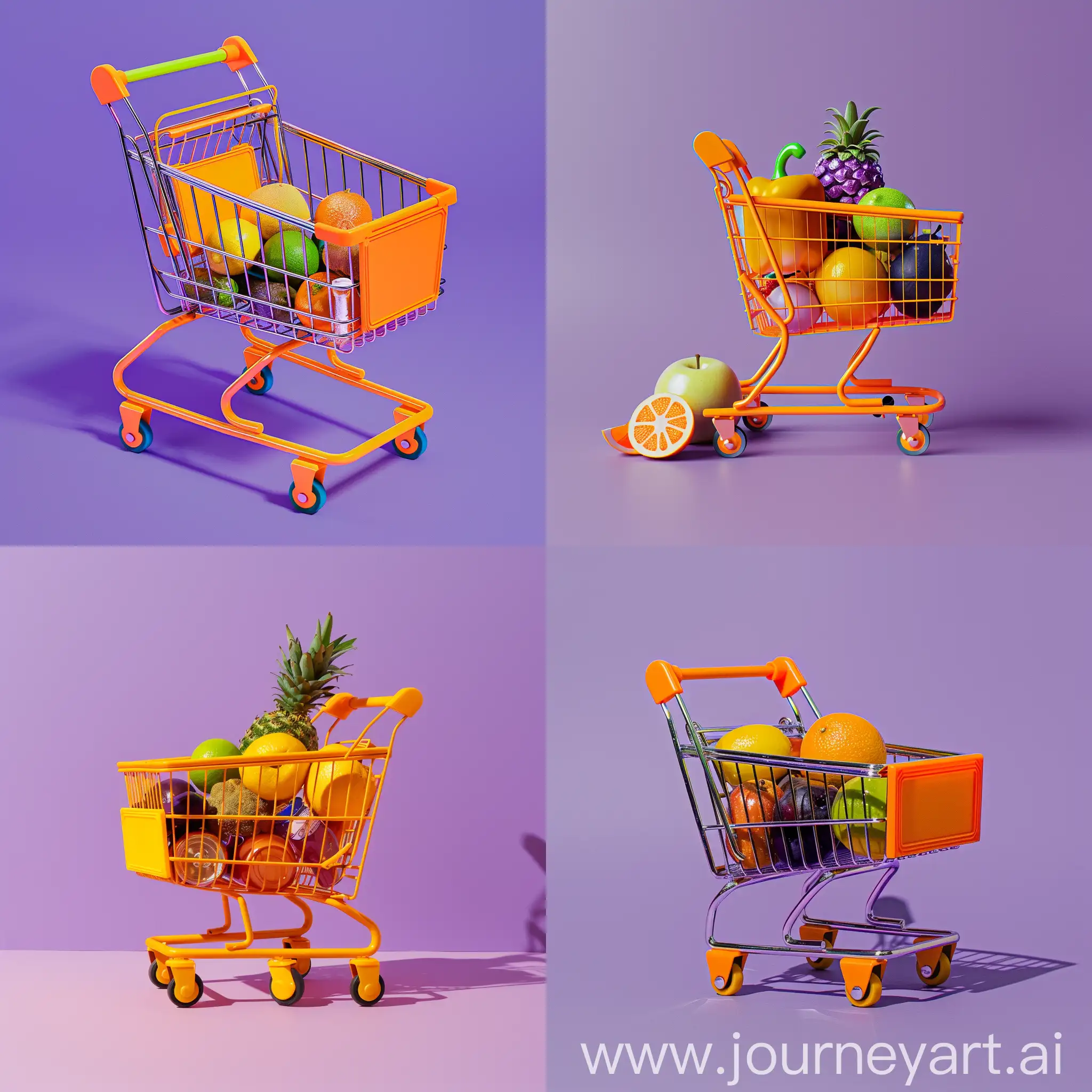 Orange-Shopping-Cart-on-Purple-Background-with-Supermarket-Items