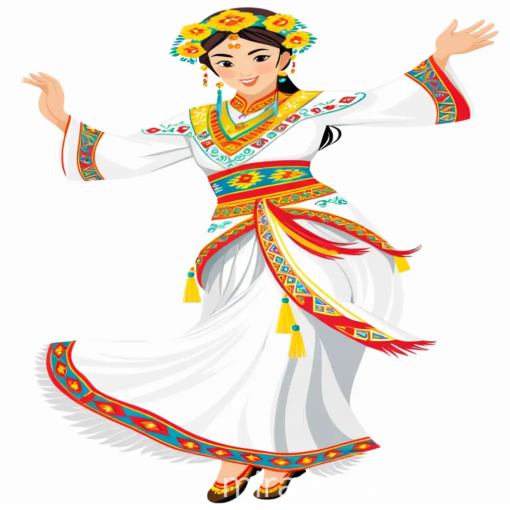 Traditional Kazakh Girl Dancing Illustration