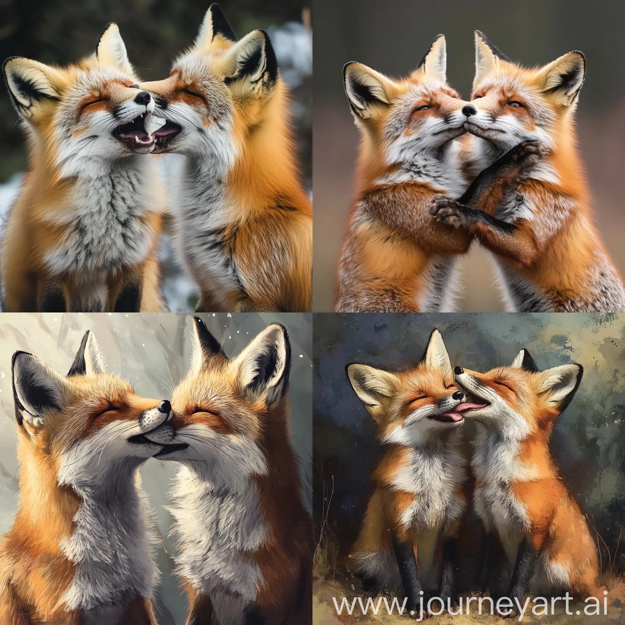 Playful-Foxes-Teasing-Each-Other-in-Forest-Setting