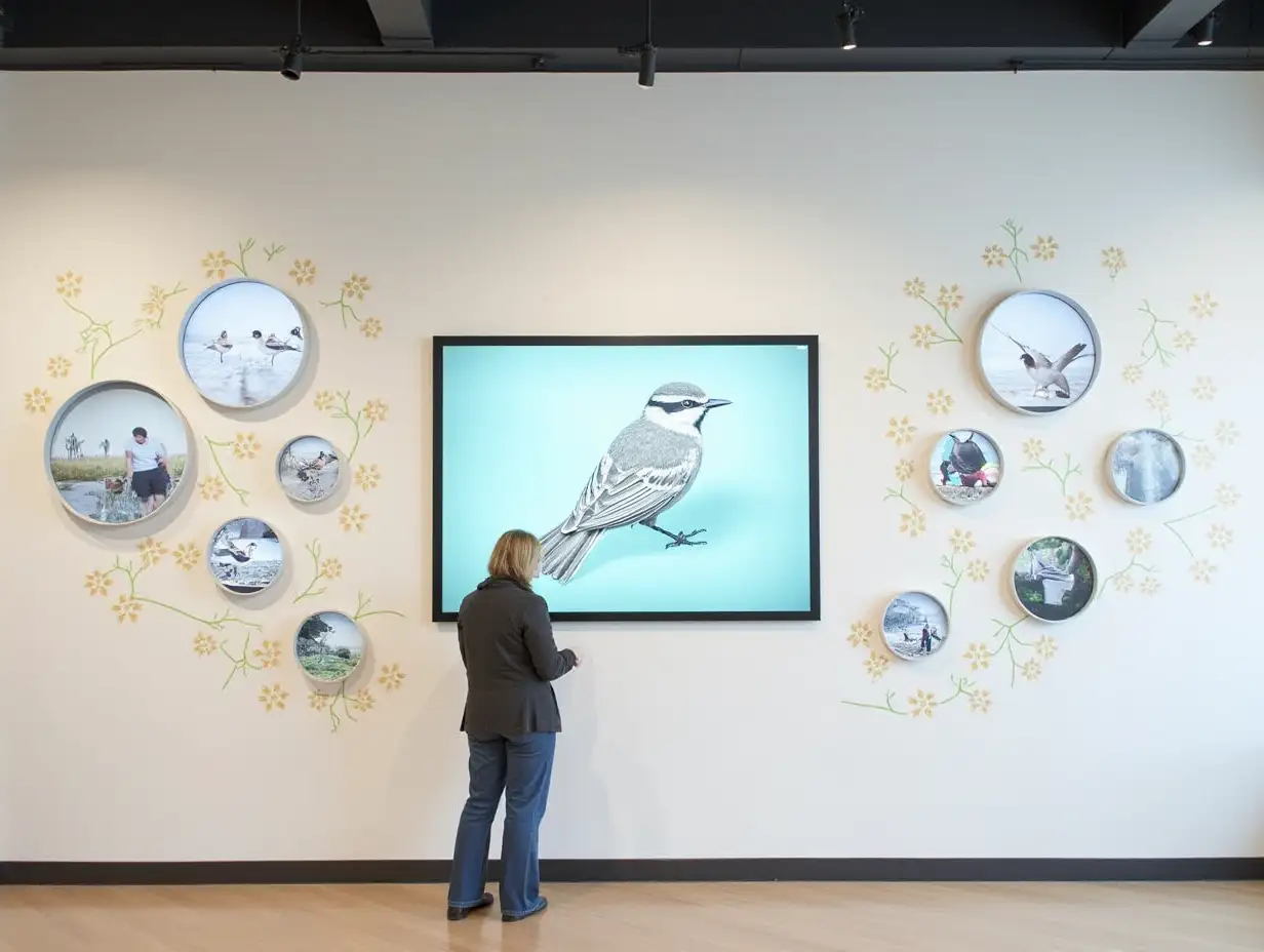 Interactive-Bird-Knowledge-Exhibition-Wall-with-Floral-Patterns