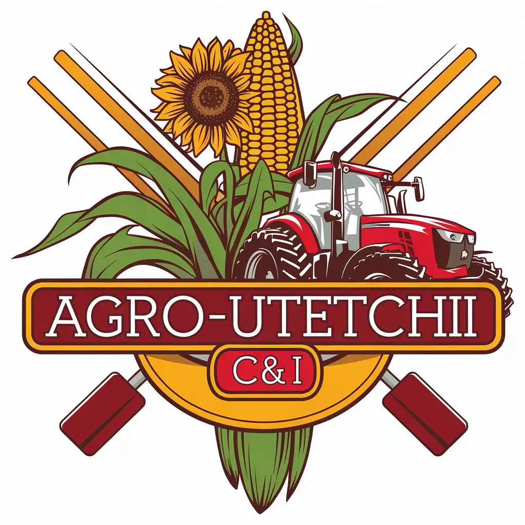 LOGO Design for AgroUstetchii CI Red Tractor Sunflower Corn Theme with Clear Background