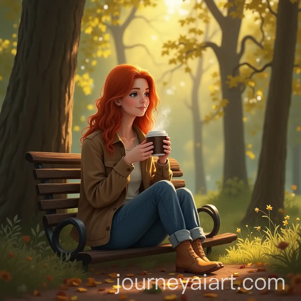 GingerHaired-Woman-Enjoying-Coffee-on-a-Sunny-Day-in-the-Forest