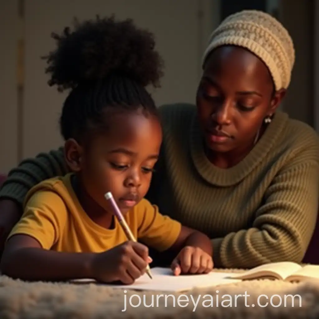 African-Parent-Watching-Child-Study-in-Cozy-Home-Environment
