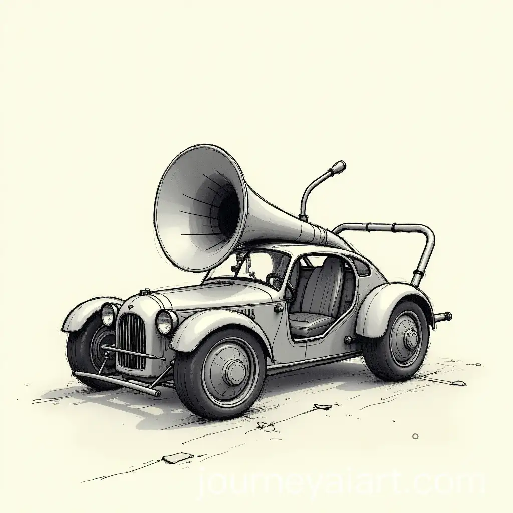 Crazy-Car-French-Horn-Tim-Barton-Style-Sketch-Drawing