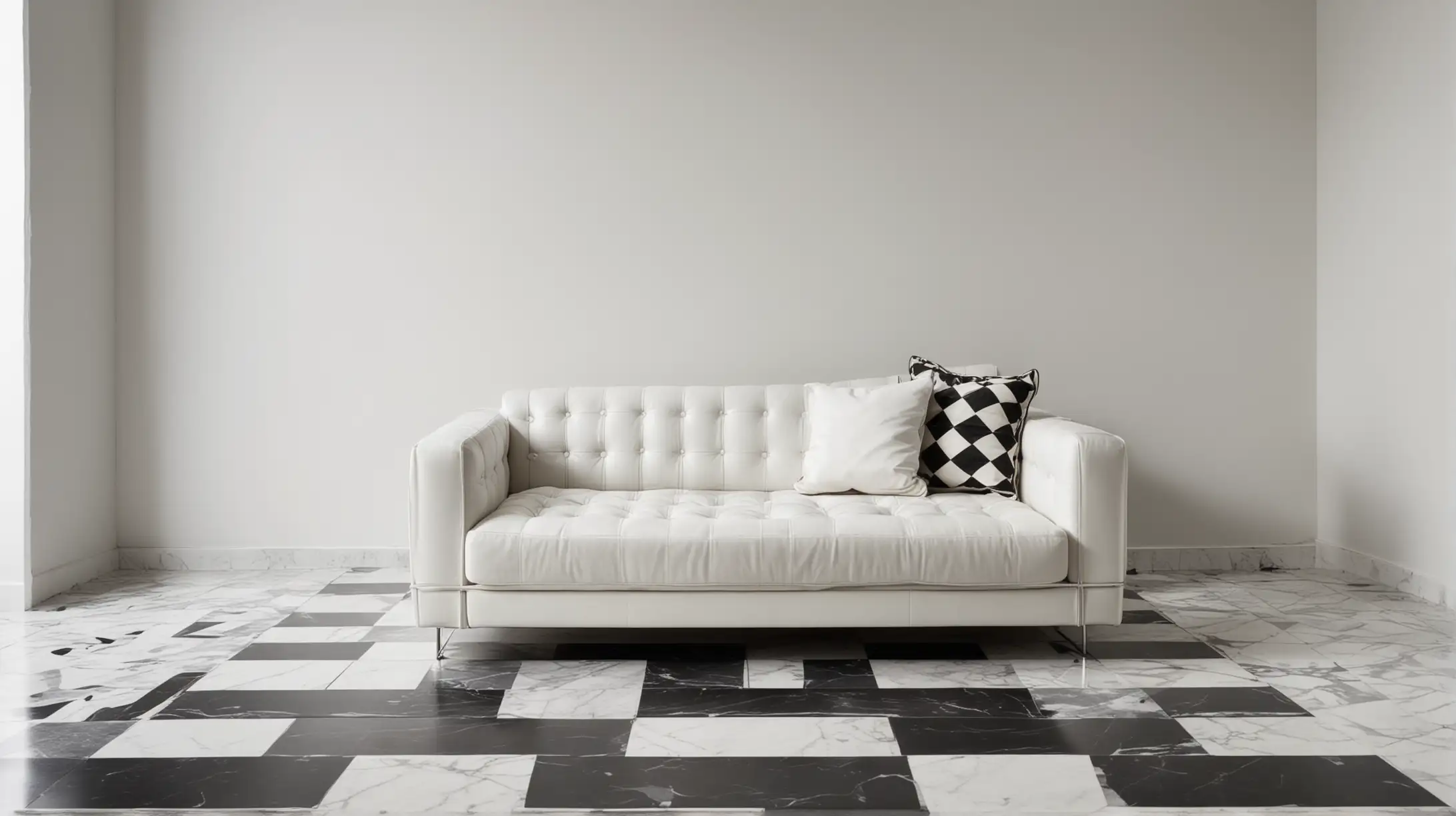 Modern Bauhaus Sofa in Checkered Flag Design on White Marble Floor