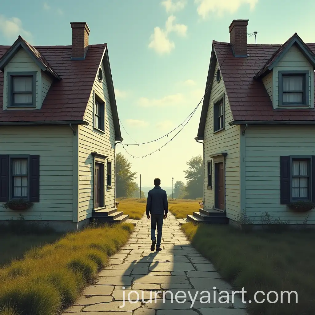 Man-Walking-Between-Two-Parallel-Worlds-on-a-Connecting-Road