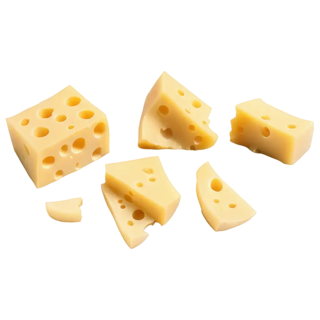 Deliciously-Fun-Small-Pieces-of-Yellow-Cheese-with-Holes-PNG-Image-for-Creative-Use