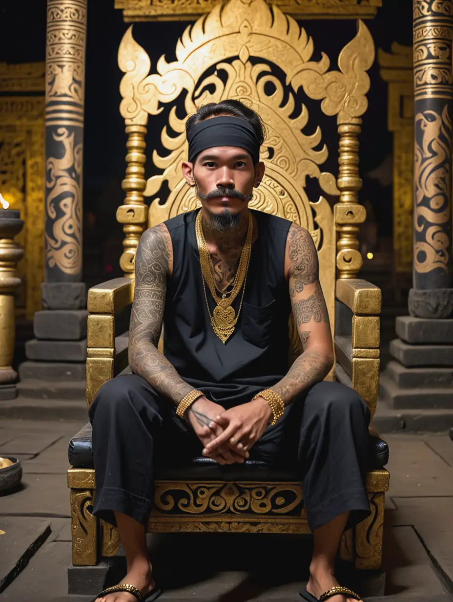 Indonesian-Man-on-Golden-Throne-in-Ancient-Temple-at-Night