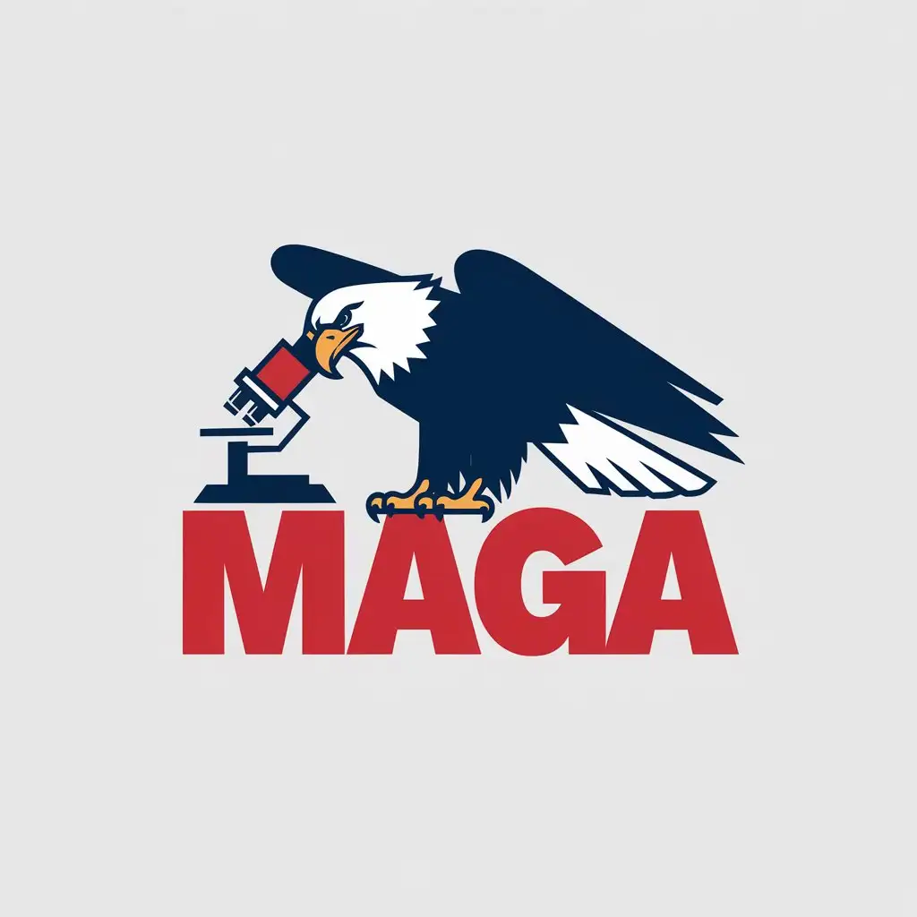 LOGO Design for MAGA American Bald Eagle with Red White and Blue Microscope Theme