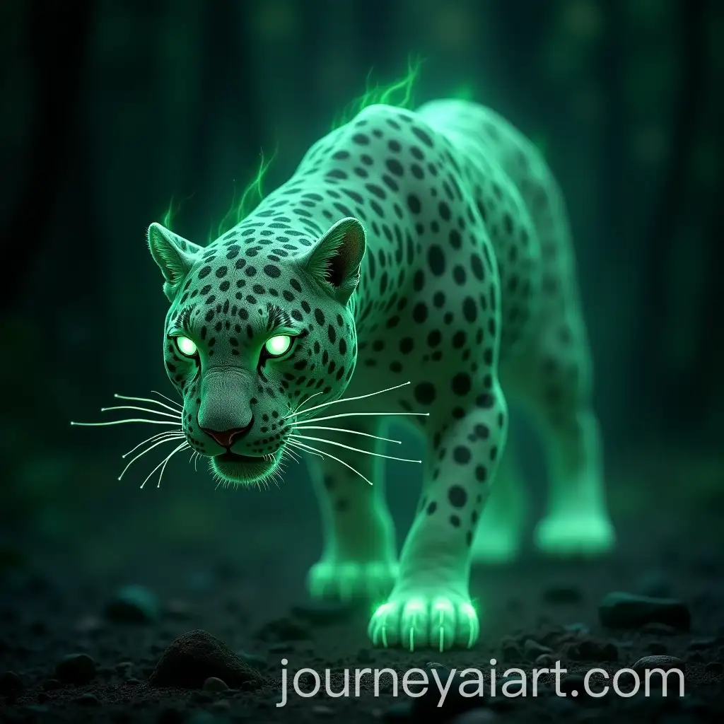Ghostly-Jaguar-with-Glowing-Green-Eyes-in-a-Dark-Forest