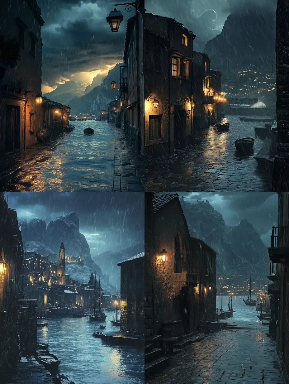 Dark-Fantasy-Nighttime-Scene-at-Italian-Port-During-Violent-Winter-Storm