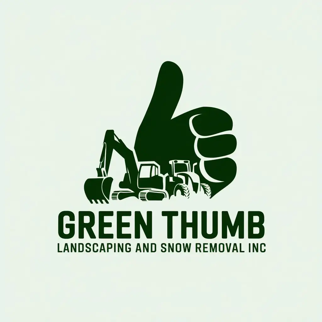 LOGO Design for Green Thumb Landscaping and Snow Removal Inc Green Thumb with Excavator and Snow Loader Theme