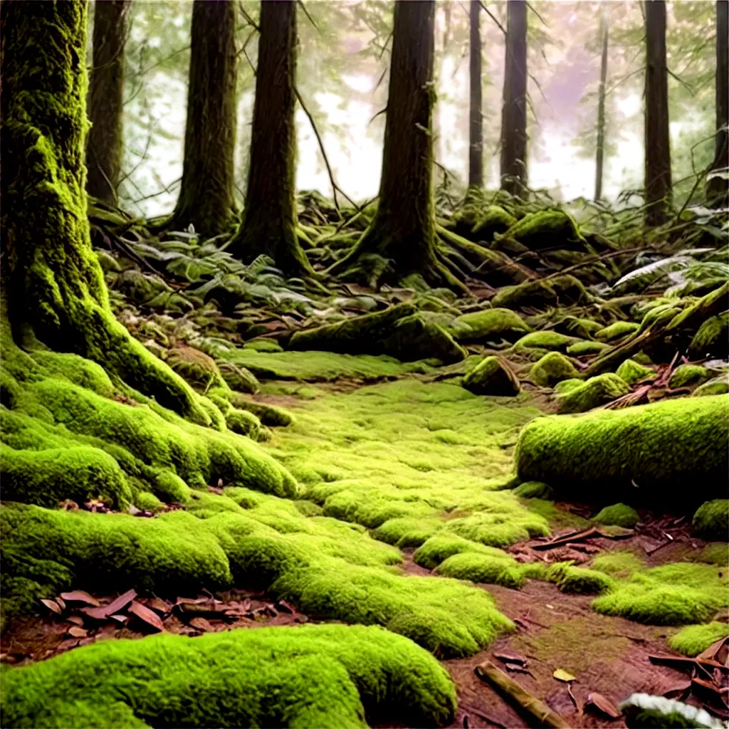 Lush-Forest-Floor-PNG-ImagePNG-Image-Prompt-Analysis-HighQuality-Mossy-Landscape-with-Sunlight-and-Mushrooms