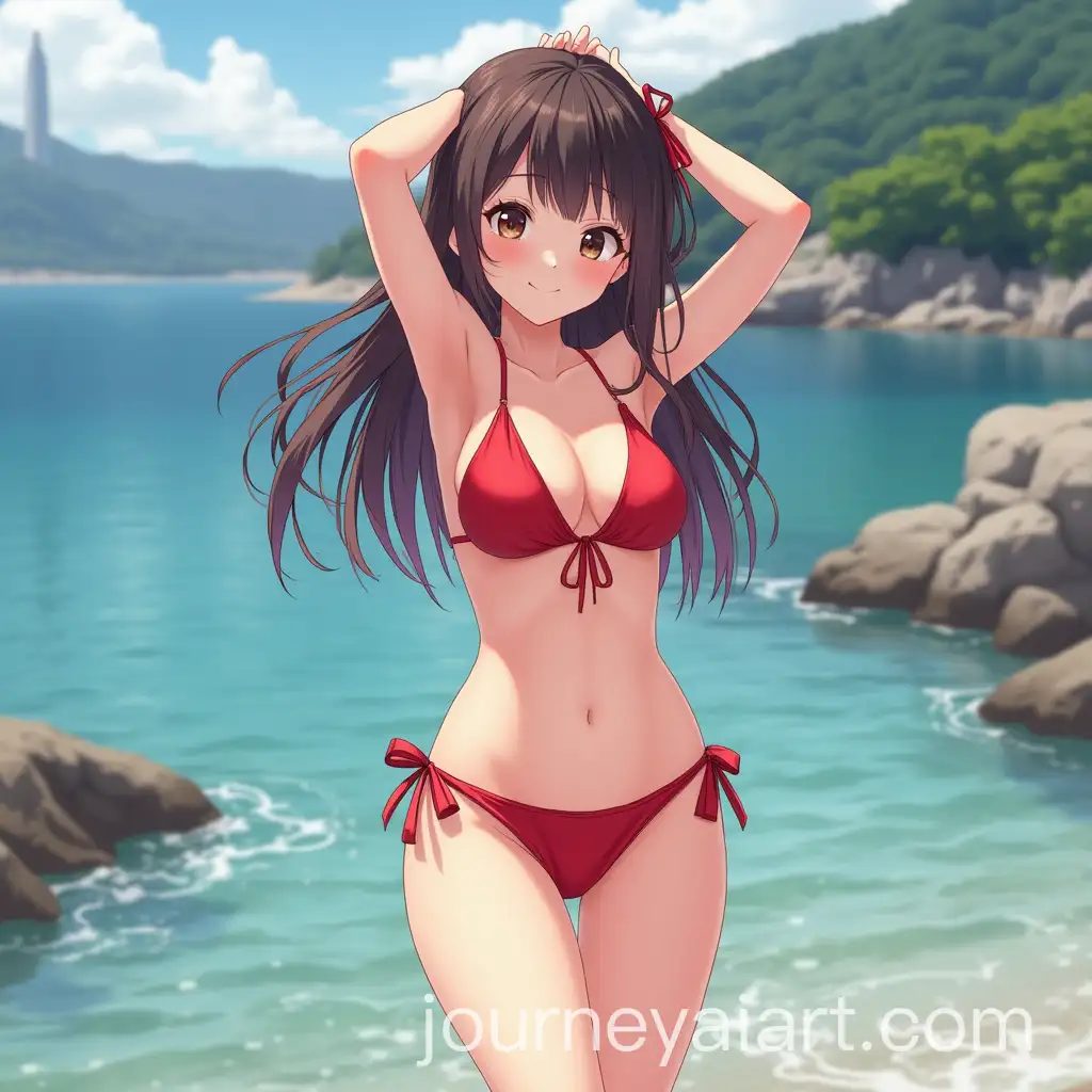 Girl-in-Red-Bikini-Exploring-Tokyo-Streets