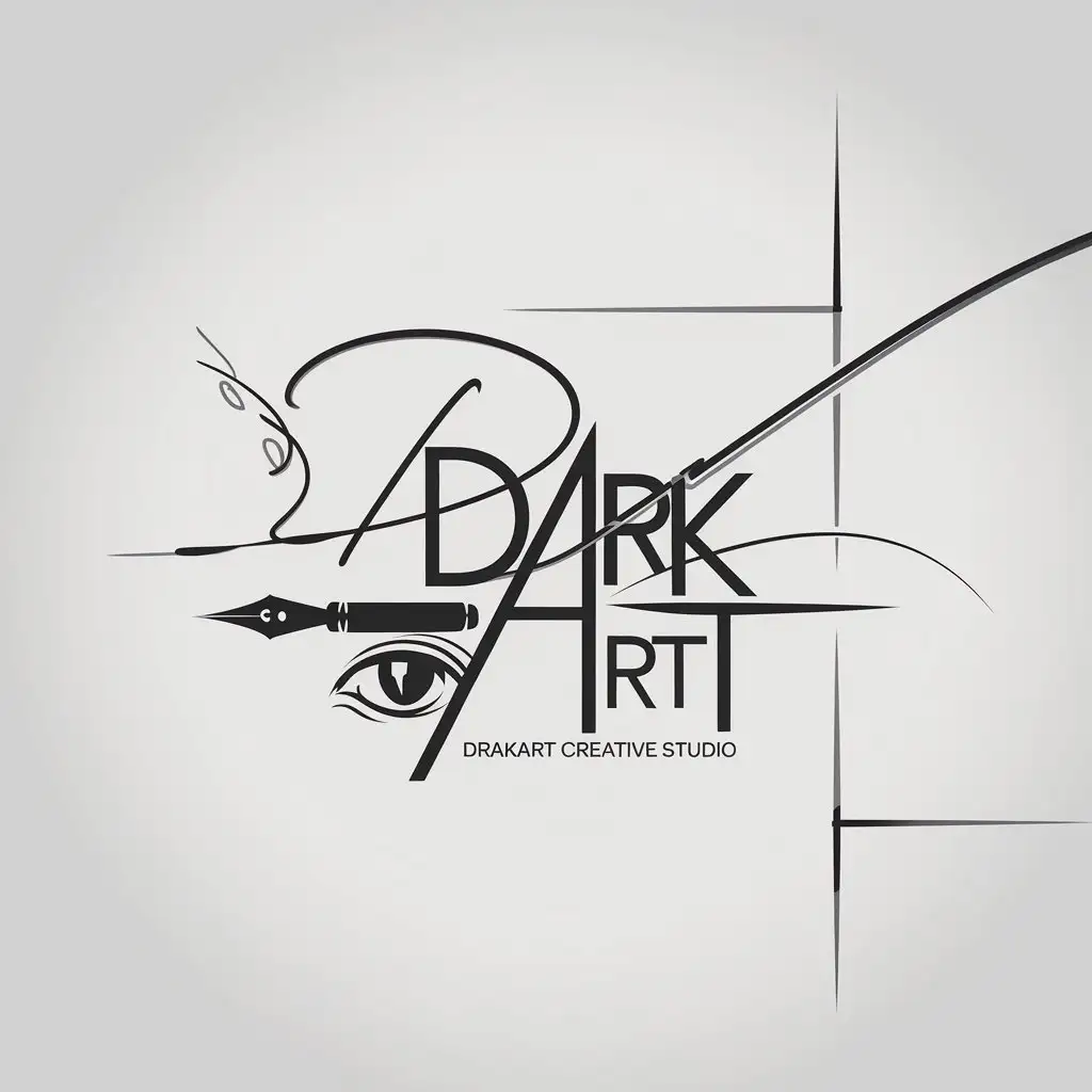 LOGO Design for Dark Art Bold D A with Dragon Eye and Ink Signature Elements