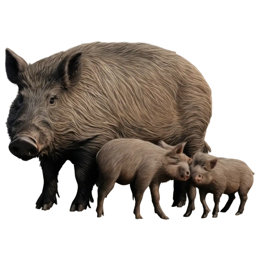 HighQuality-PNG-Image-of-a-Fat-Wild-Boar-with-3-Piglets