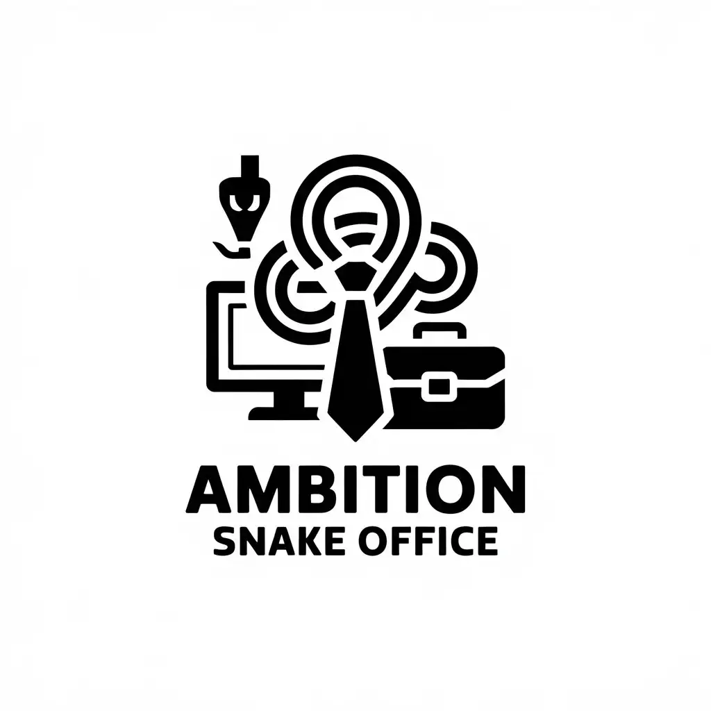 a vector logo design,with the text "Ambition Snake Office", main symbol:snake tie computer screen briefcase,complex,be used in recruiting industry,clear background