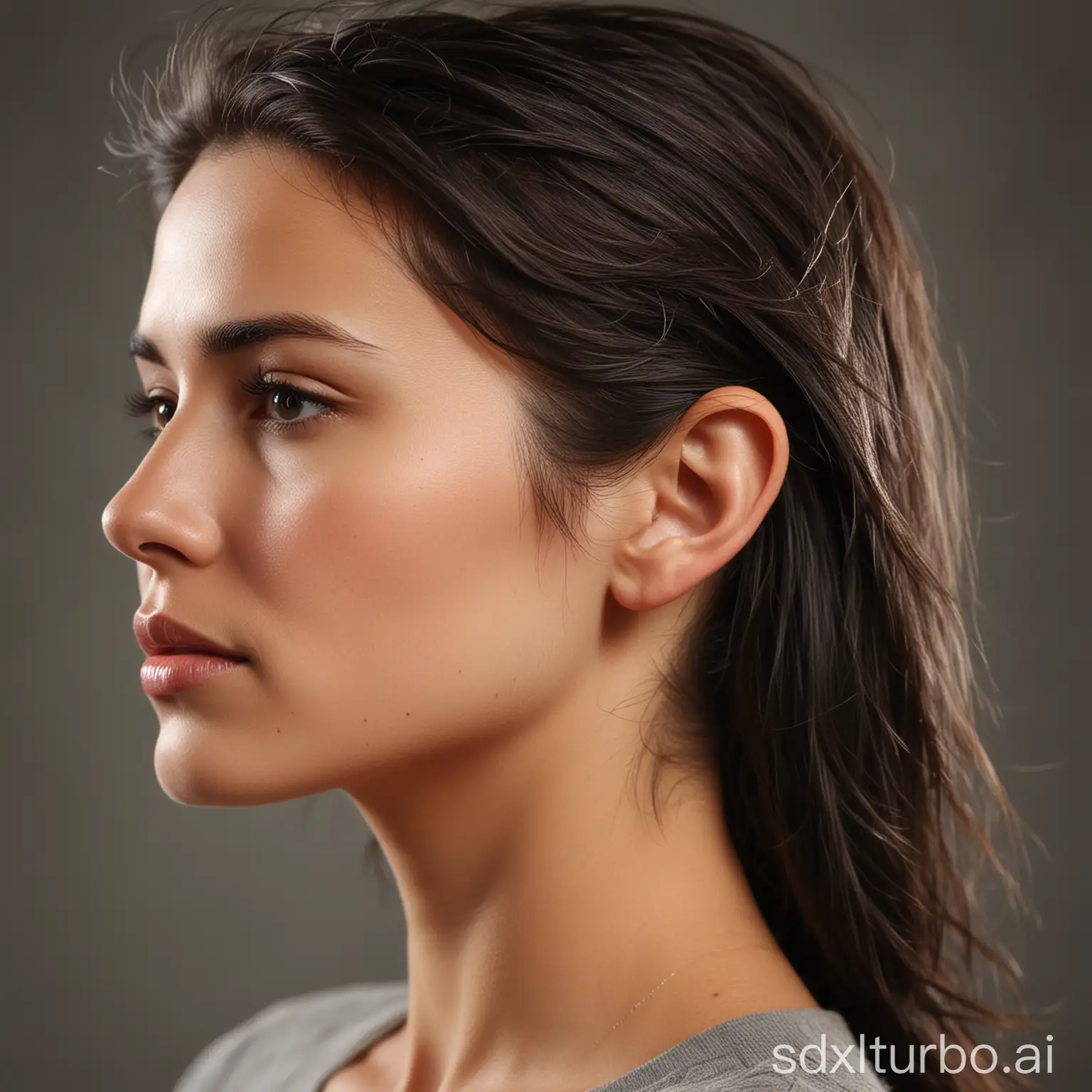 Italian-Womans-Perfectly-Clean-Left-Ear-in-StudioStyle-Portrait