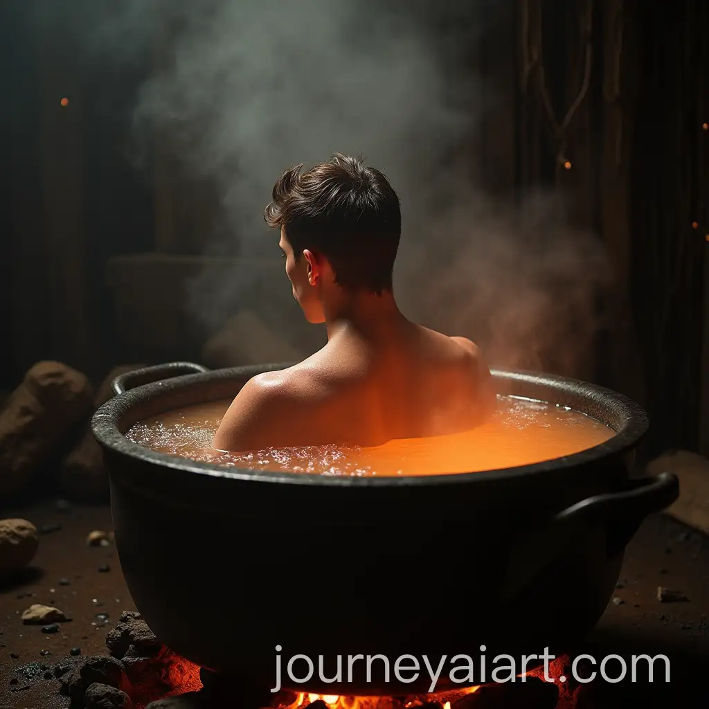 Man-Bathing-in-a-Heated-Cauldron-in-a-Mystical-Setting