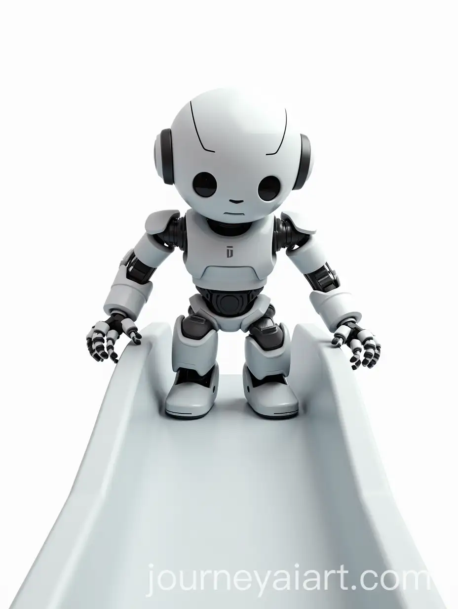 Robot-Going-Down-a-Water-Slide-Against-a-White-Background
