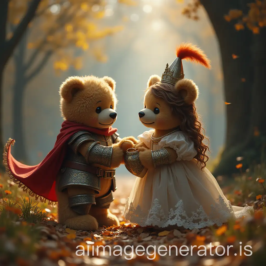 Knight teddy bear saves a beautiful princess