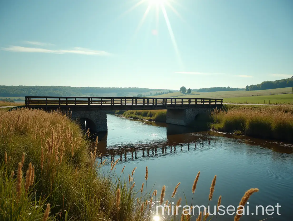 18thCentury Wooden Bridge Over SlowMoving River