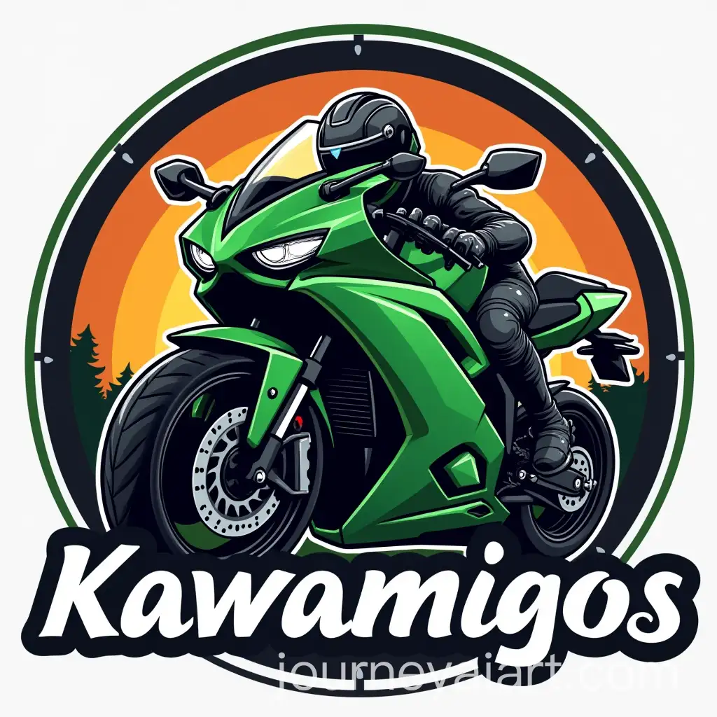 Kawamigos-Logo-Design-with-Green-Motorcycle-and-Black-Gloves-on-Road